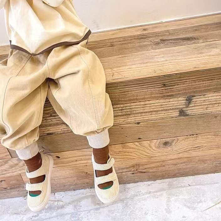 2025 Spring Korean Style High Waist Cotton Carrot Pants for Babies