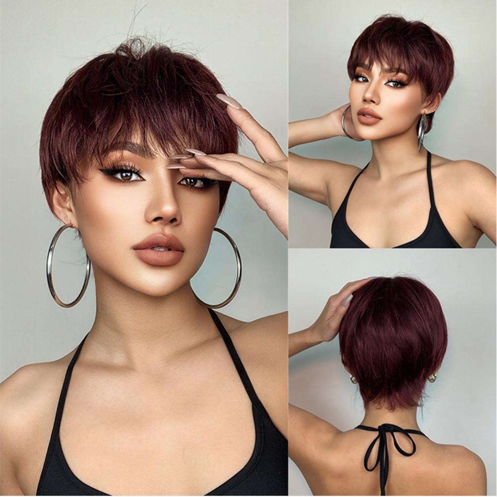 ALAN EATON Pixie Cut Short Sirge sünteetilisest juustest parukad mustadele naistele Afropuhutud naturaalne pruun blond tukkidega parukas