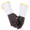 Dark Leather Heat-Resistant Welding Gloves with Scald and Splash Protection, Canvas Sleeve.