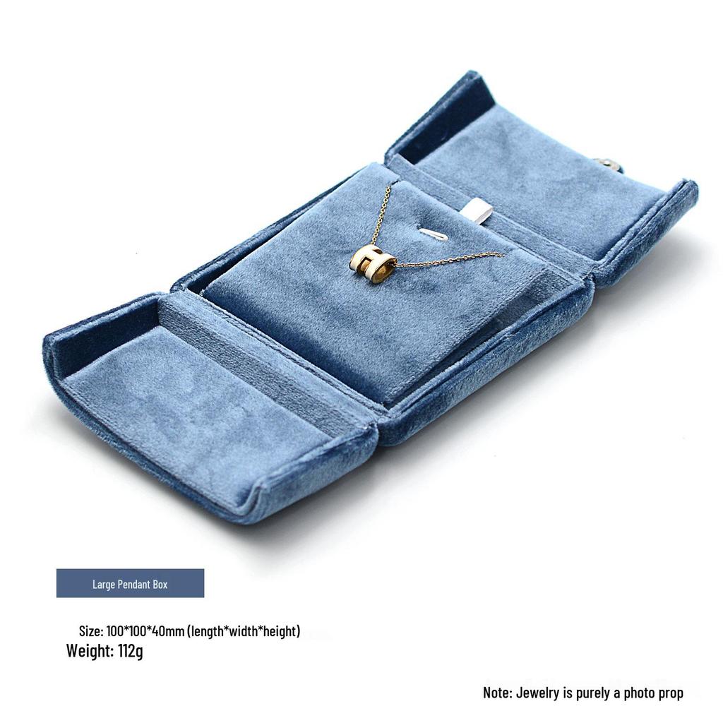 Misty Blue Velvet Jewelry Box: Double Opening for Rings, Earrings, Necklaces, Bracelets, Bangles, Rosaries, and Jewelry Pouch.