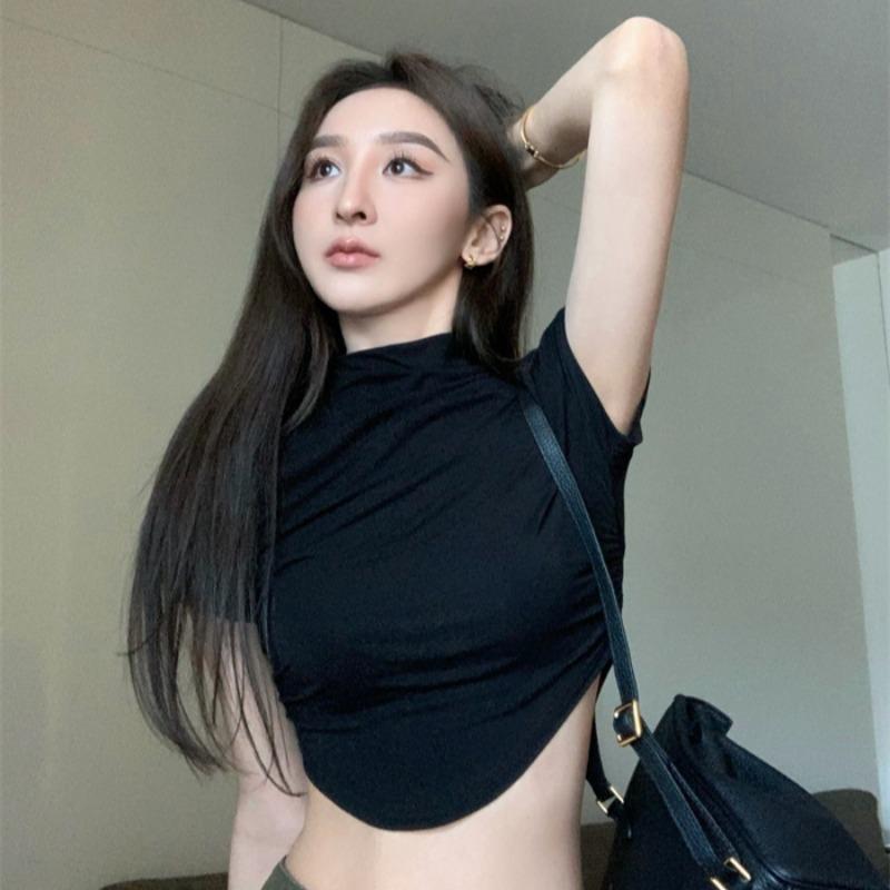 Summer Short Shoulder Skinny Short Sleeve T-Shirt Women's Pure Desire Atmosphere High Waist Navel Spicy Tights