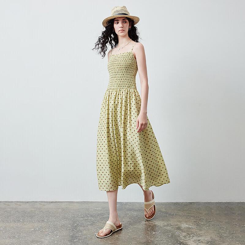 Chuyu Women's Retro Polka Dot Lyocell Shirred Camisole Dress