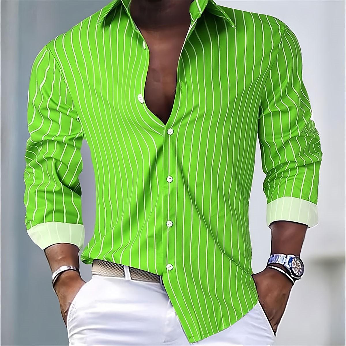 Stilvolles gestreiftes Langarmhemd, perfekt für lässige und Smart-Casual-Anlässe. XL green
