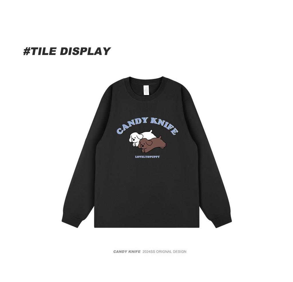 2024 Trend Unisex Cartoon Print Cotton Long Sleeve T-shirt for Autumn/Winter