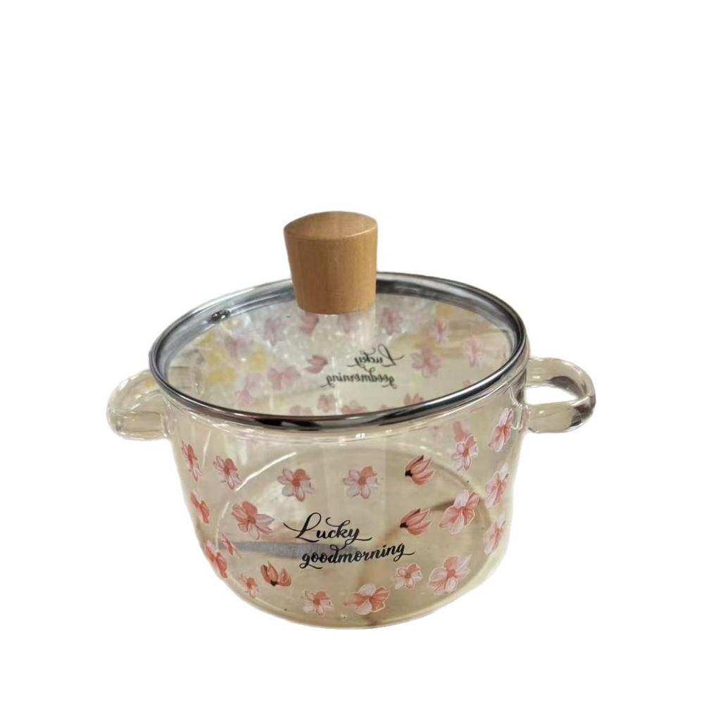 Cute Bear Transparent Borosilicate Glass Soup & Milk Pot, Heat-Resistant for Instant Noodles