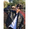 American retro high-end PU leather jacket for men and women, autumn and winter street pilot, locomotive suit, padded jacket tide