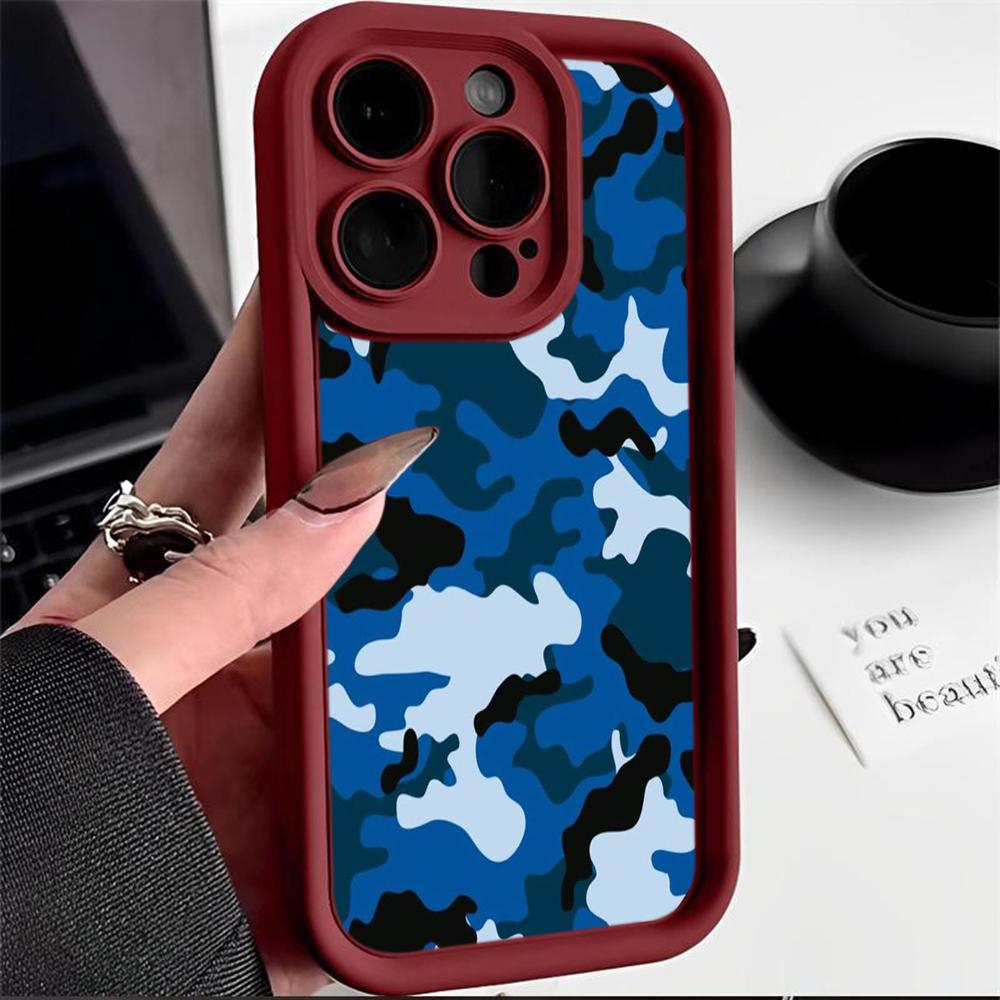 LZ6 Camouflage Camo Design Silicone Phone Case for iPhone 11 13 14 15 16 Pro Max 7 8 16 Plus 12 mini XS Max XR Shockproof Back Cover