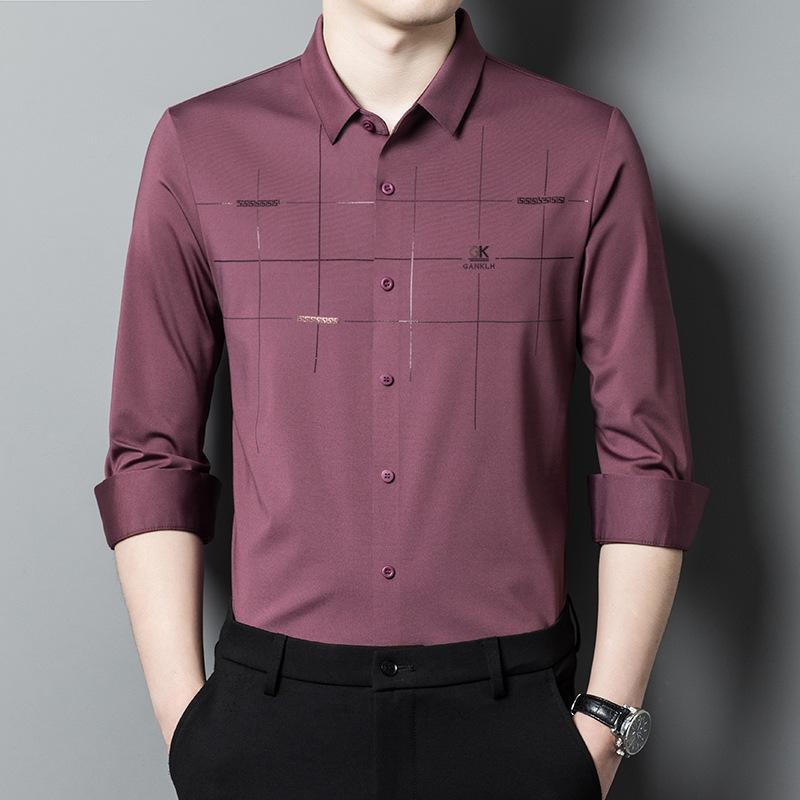Spring and Autumn Striped Long-sleeved Men's Lapel Shirts for Young and Middle-aged Business Casual Dad Base Shirts