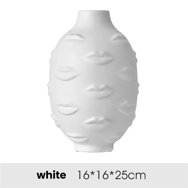 AS60-Artistic Face Lip Potted Plants White Pottery Vase Dry Flower Insert Artist Residence Decorative Ornaments