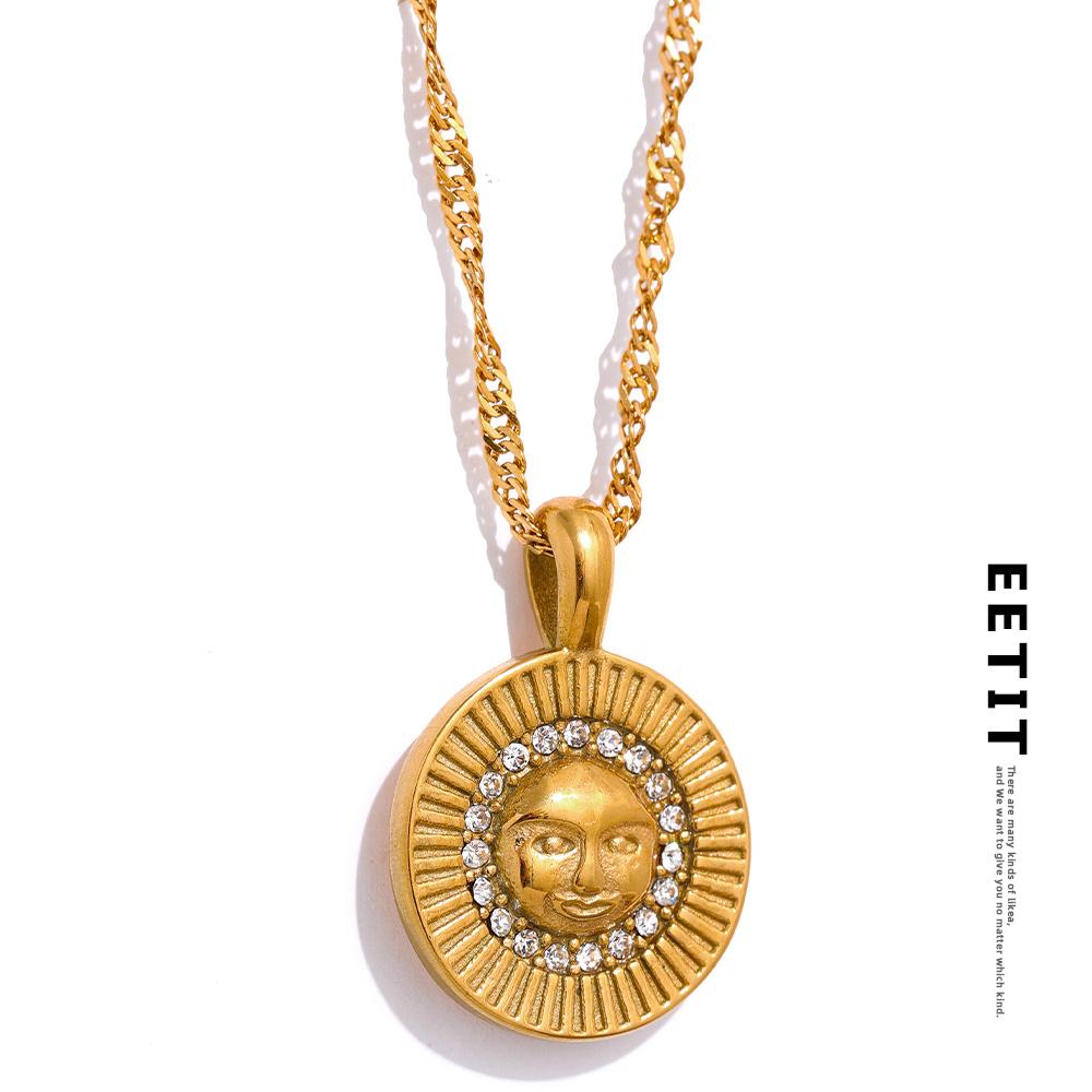 

Eetit Заявление Солнца Портрет Циркон Нержавеющая Сталь Цепочка Круглый Кулон Винтаж Модное Ожерелье Очарование Золотого Цвета Ювелирные Изделия Бижутерия
