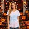 Damen V-Ausschnitt Kurzarm Kasack mit Taschen Halloween-Print für Krankenschwestern und Pflegekräfte