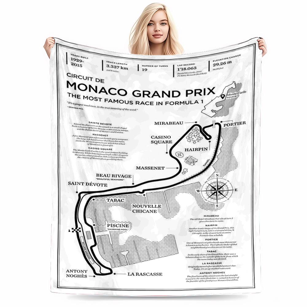 Monaco Grand Prix Circuit Map Flannel blanket for bedroom, living room, sofa, and nap