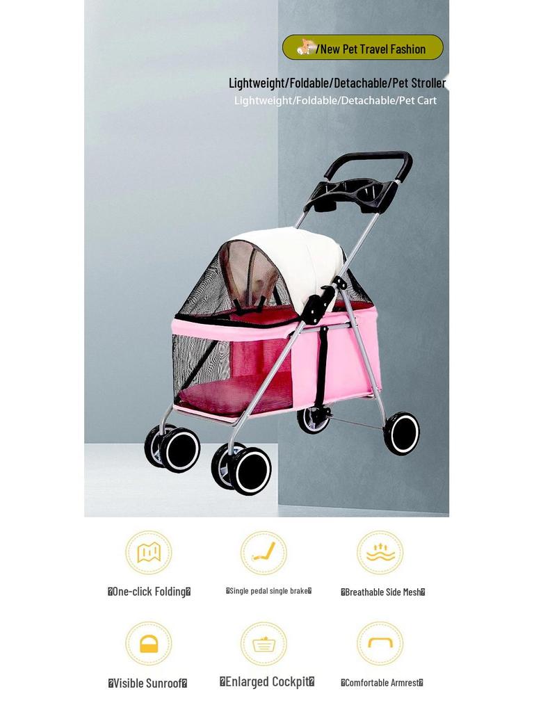 Leichter Faltbarer Haustierwagen, Vollständig Geschlossen für Hunde & Katzen, Abnehmbares Design für den Außenbereich