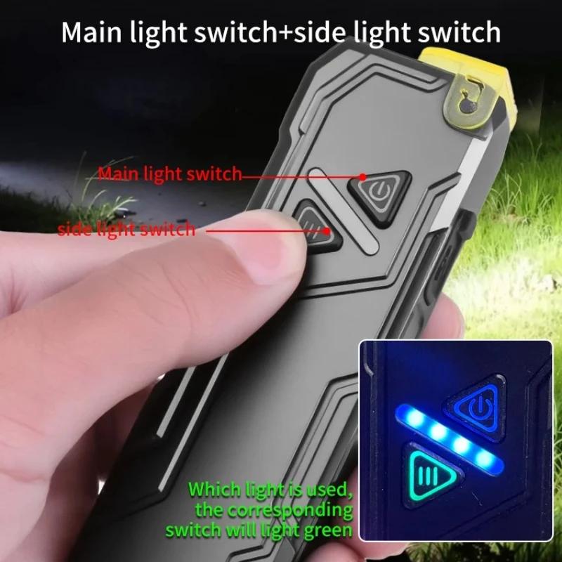 1000 Lumen RGB LED Taschenlampe mit buntem Seitenlicht Wiederaufladbares Arbeitslicht Magnetischer Clip an Tasche Licht Notfall Arbeit