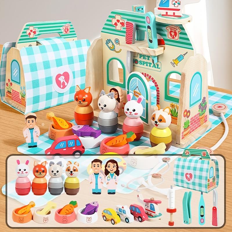 Wooden Educational Toy Ice Cream Pet Hospital Afternoon Tea Portable Set Bag Pretend Play Series Three Options Available