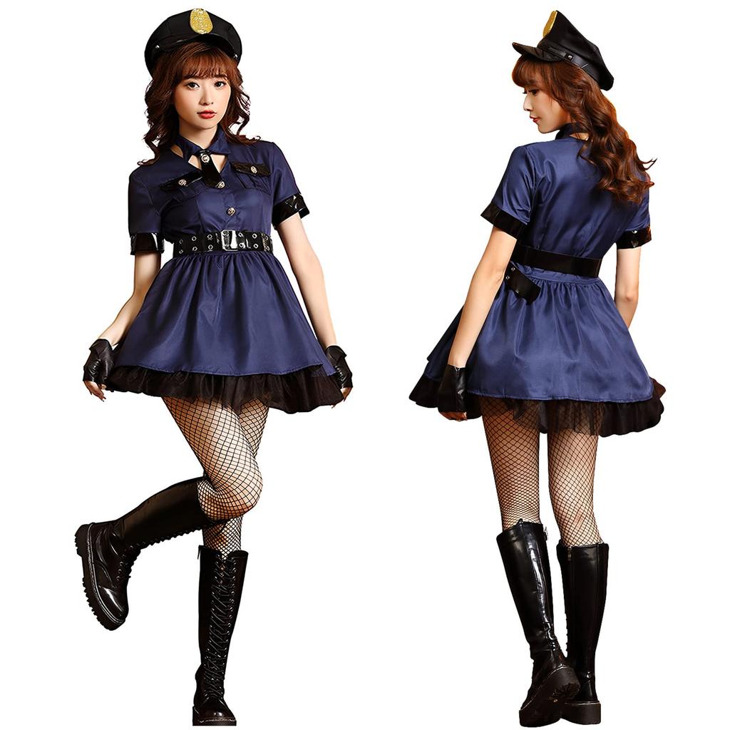Choni Choice Police Cosplay Female Police Miniskirt Police Sexy and Cute Halloween Costume for School Festivals and Cultural Includes Navy Sizes