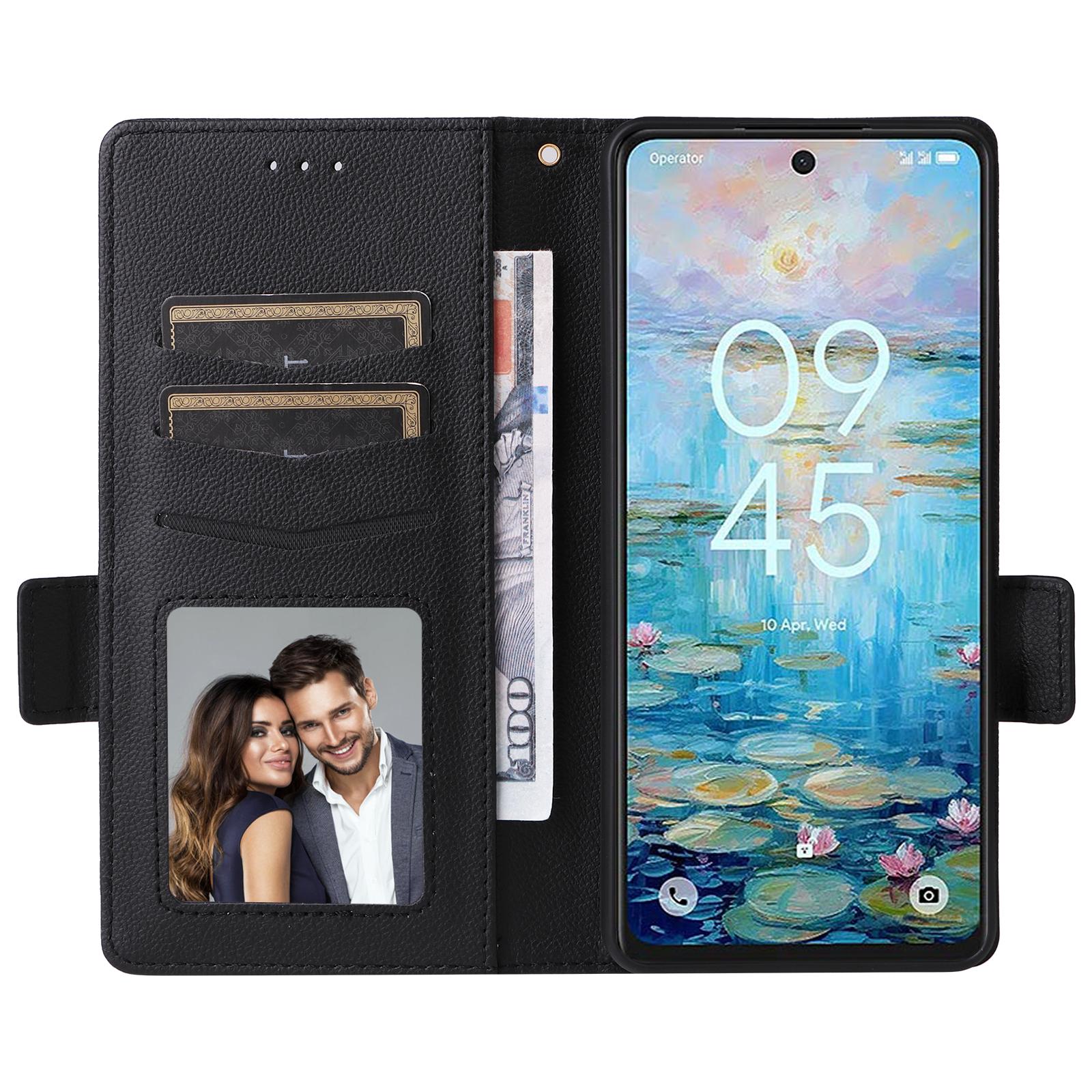 

For TCL 50 Pro Nxtpaper 5G/50 Nxtpaper 5G/TCL P10/60 XE Case with Wrist Strap Litchi Texture PU Leather Wallet Phone Cover Black