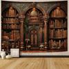 Magic Bookshelf Tapestry Gothic Witchy Potion Plant Tapestries Wall Hanging Window Moon Night Library Backdrop Small Tapestry