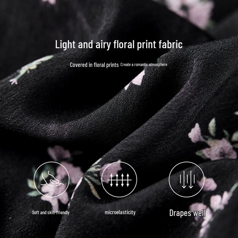 Women's Elegant Floral Nine-Sleeve Midi Tea Dress