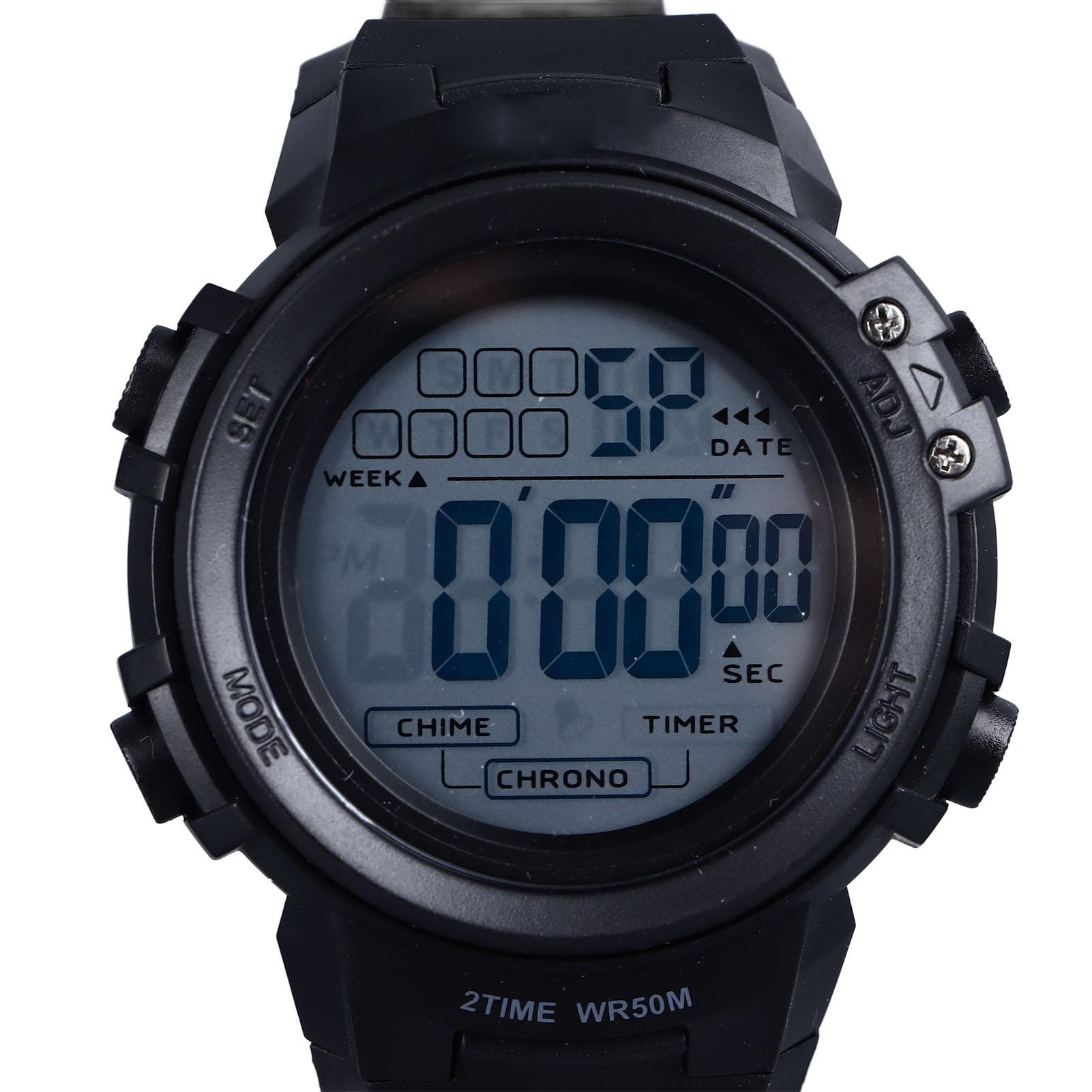 

Мужские цифровые спортивные часы Черные Водонепроницаемые 50 м Светодиодные Военные Многофункциональные Секундомер Обратный отсчет Автоматическая Дата Будильник