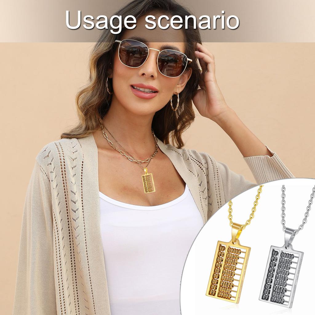 Fashionable Stainless Steel Abacus Pendant Necklace with Adjustable Chain for Fashion Enthusiasts and Math Lovers