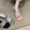 Fashion One-word Slippers Women's 2025 Summer New Outer Wear Lazy Rhinestones with Low Heels Open-toed Sandals High Sense
