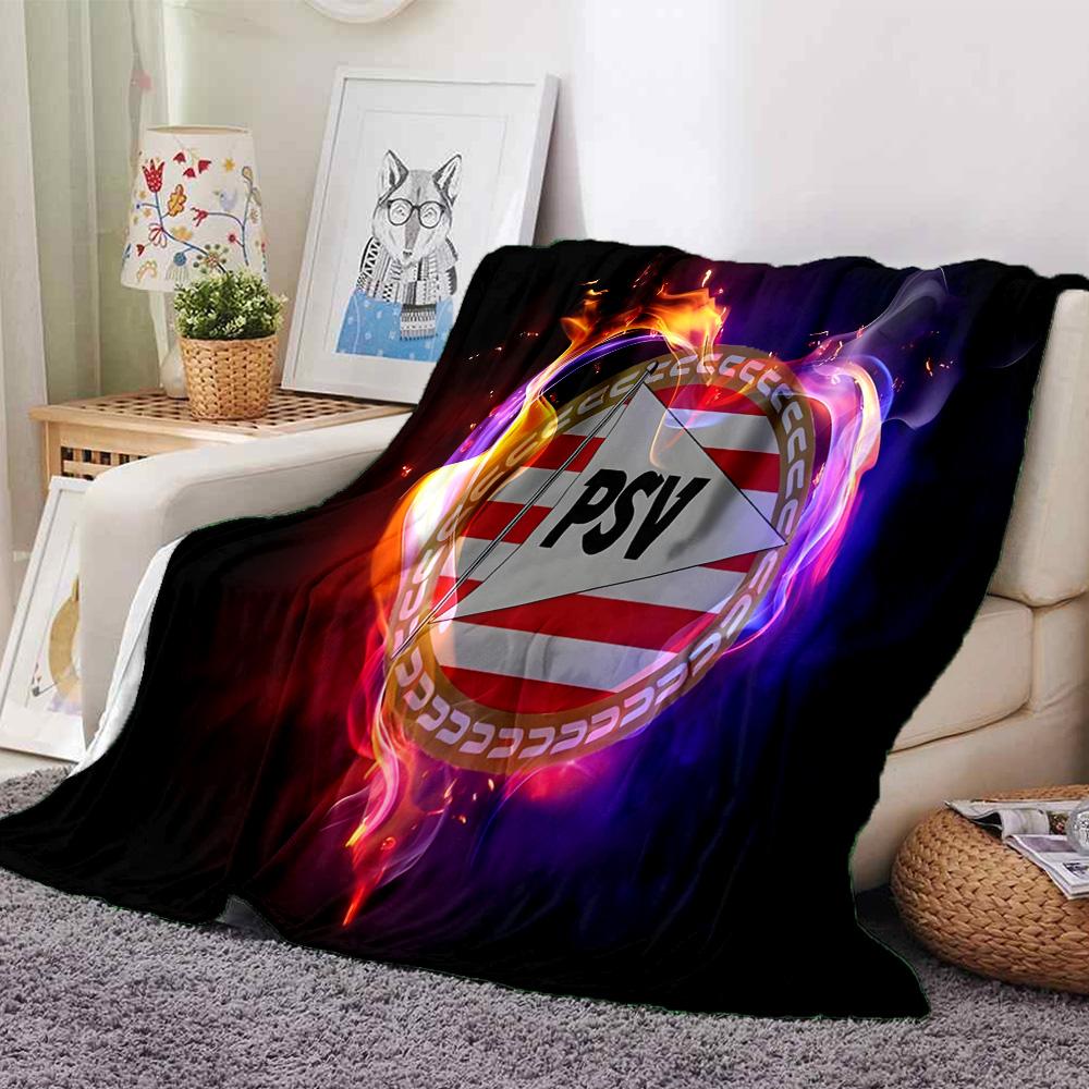 Psv Sportemblem Flanelldecke, Weiches Polyester, Modernes Design, Ganzjahres für Camping, Reisen, Geschenke für Feiertage oder Geburtstage