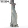 WTEMPO All Season American Retro High Waist Jeans Women Casual Loose Long Wide Leg Denim Pants with Pockets Streetwear