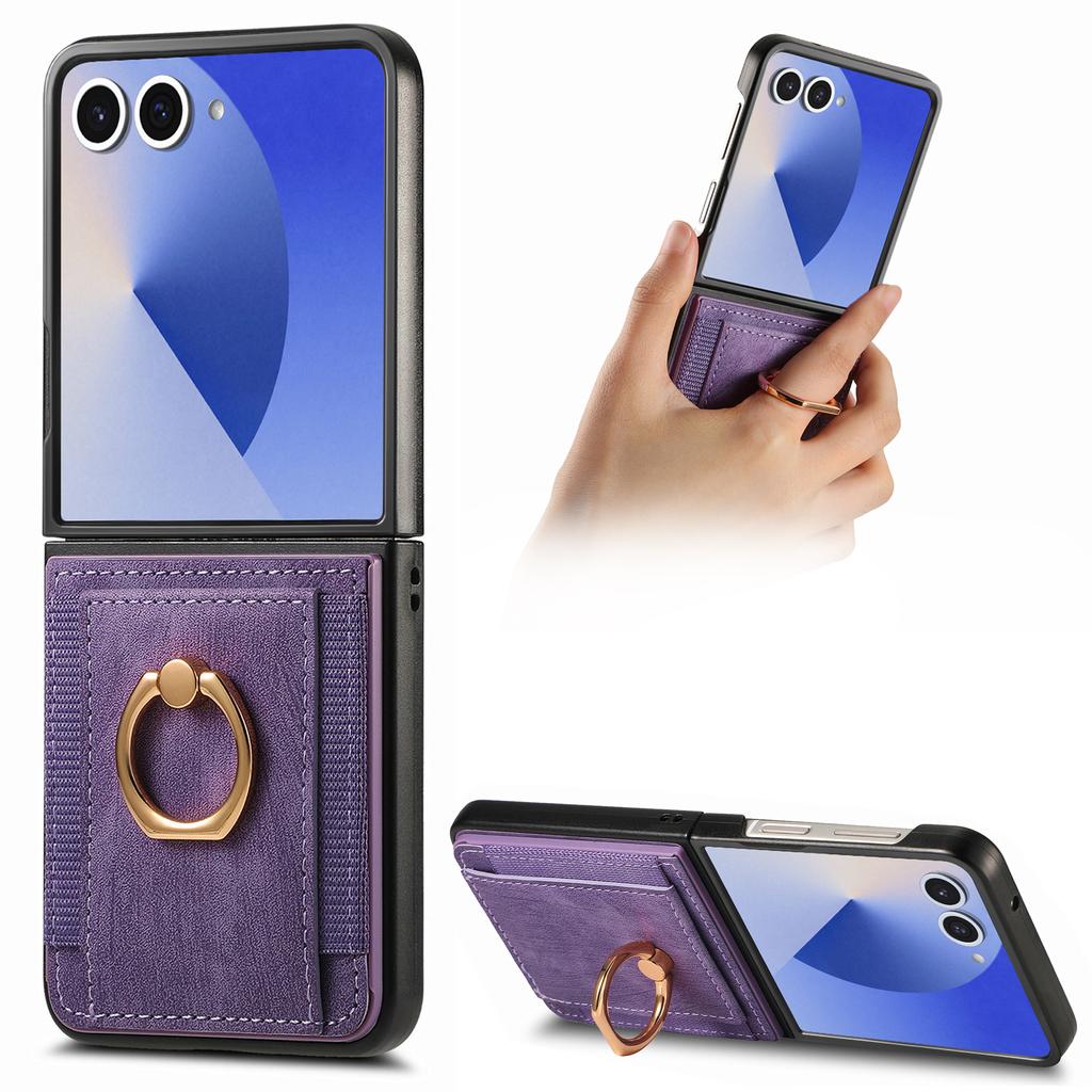 For Samsung Galaxy Z Flip7 5G Phone Case Leather Back Cover with Card Slots Kickstand