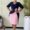 New Style Pure Color Flower Temperament Crimped Five-quarter Sleeve Large Size African Dress