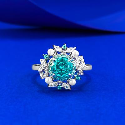 One-Carat Paraiba Blue Jacaranda Pearl Ring Light Luxury