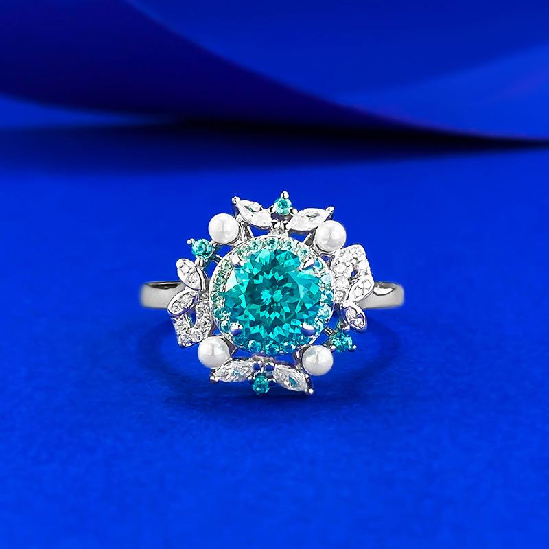 One-Carat Paraiba Blue Jacaranda Pearl Ring Light Luxury