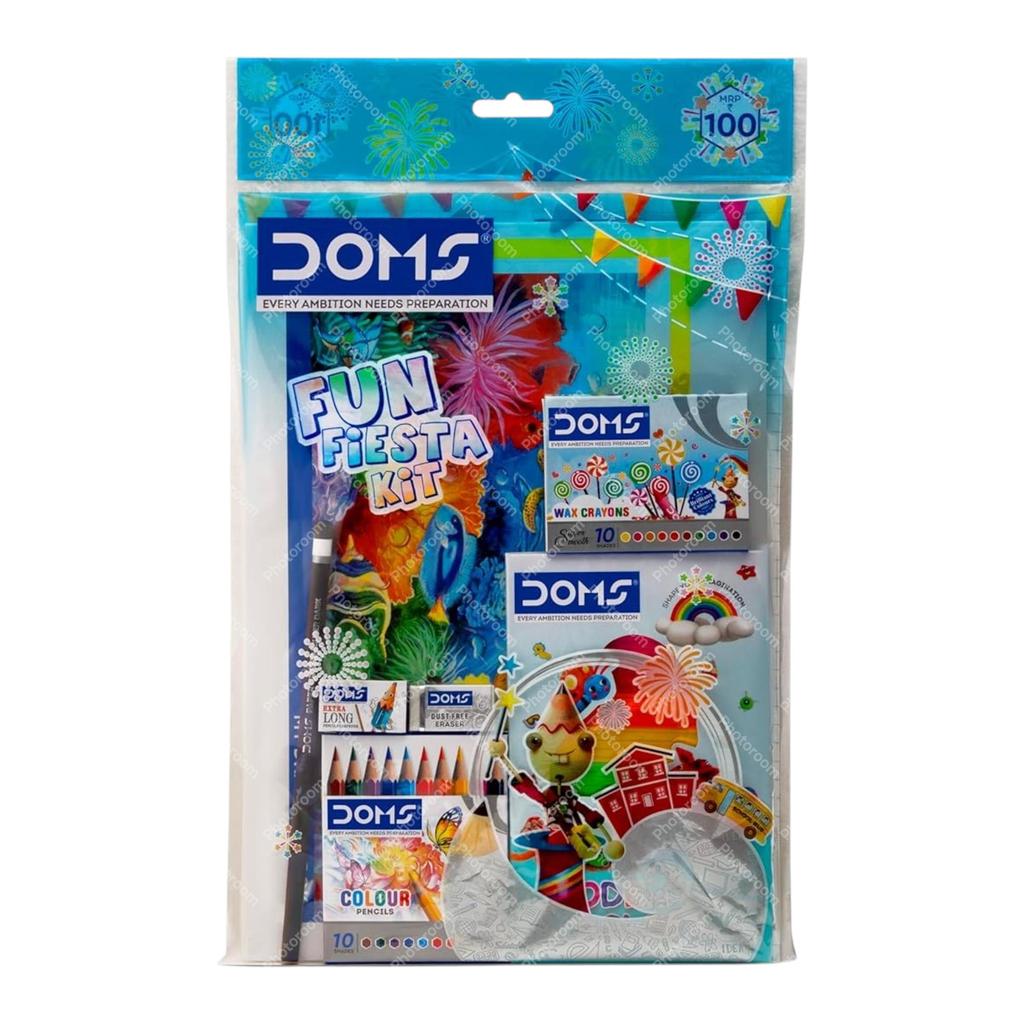 DOMS Fun Fiesta Art Kit for Kids Drawing Book Modeling Clay Wax Crayons Colour Pencil Set with Eraser and Sharpener
