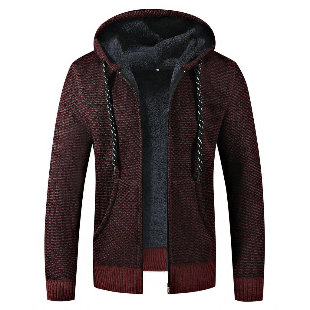 Herren Pullover Jacke Mode Wintermantel Fleece Hoodies Karierte Kapuzen Strickjacke Oberbekleidung