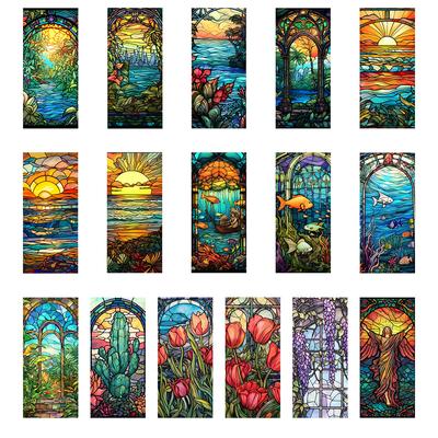 45x100cm Coloré Plante Tropicale Fleur Porte Fenêtre Film PVC Adsorption Statique Verre Autocollant Décor À La Maison Décalque Amovible