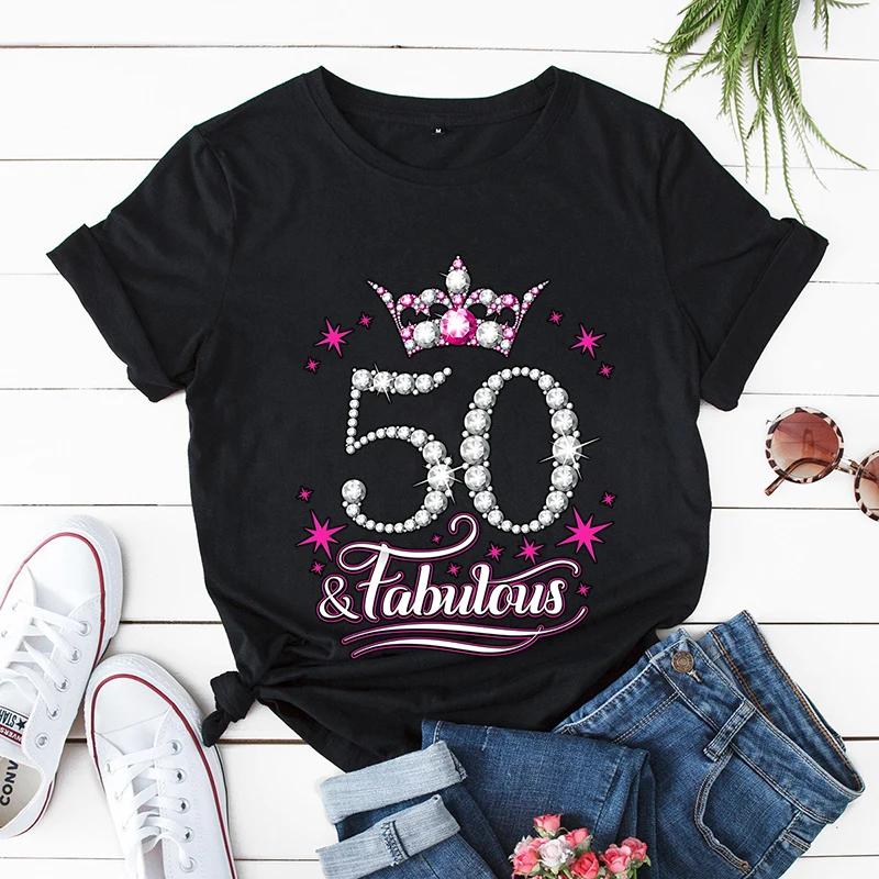 Birthday Queen Print Women T-shirts Birthday Party Women Tshirts 50 It's My Birthday Tees Leopard Graphic Tee T Shirt Y2k Tops