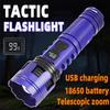 Multi functional strong light zoom flashlight, portable anti fall USB multi-mode outdoor work essential item, adventure hiking, emergency needs