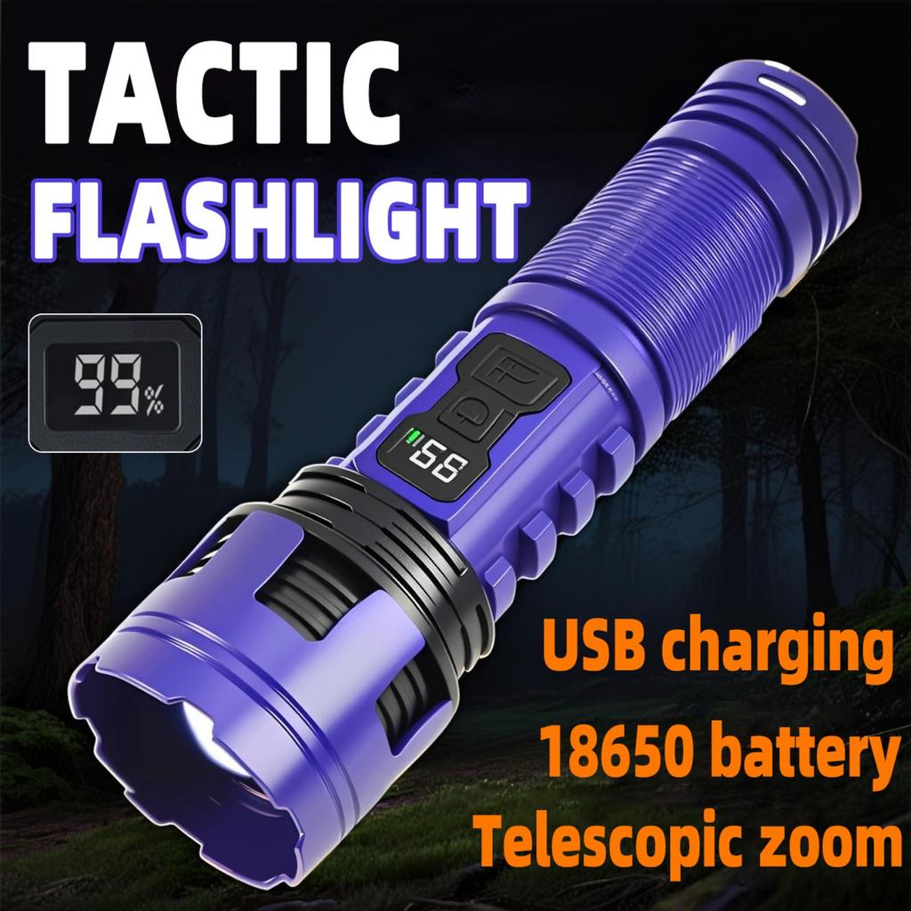 Multi functional strong light zoom flashlight, portable anti fall USB multi-mode outdoor work essential item, adventure hiking, emergency needs