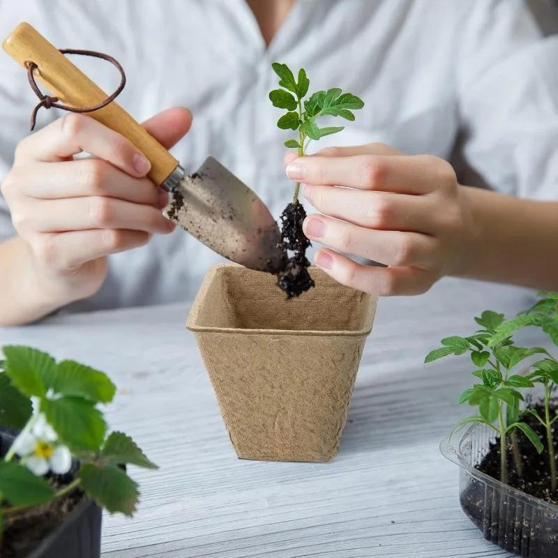 Biodegradable Plant Pots Eco Pulp Seed Starter Cups Flowers Breathable Root Growth Round Square Home Planting Gardening Supply