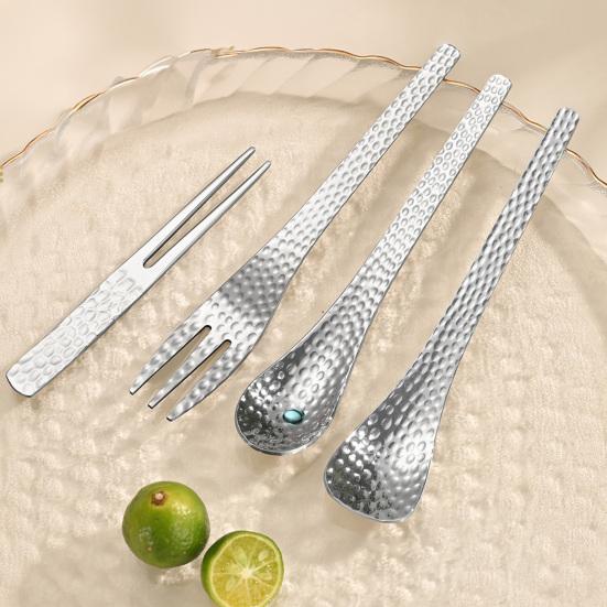 Rutschfestes Griff-Geschirrset mit Löffel und Gabel für Milchtee, Kaffee, Dessertschalen, Dicke 304 Edelstahl, einteilig geformtes Besteck für Zuhause