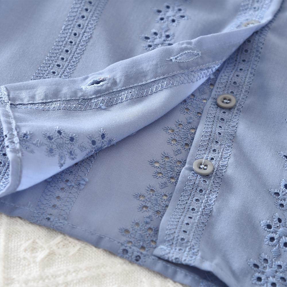 Blue Embroidered Flower Kids Clothes Girls Autumn Long Sleeved Lapel Single Breasted Shirt Top+Short Skirt 2Pcs Set