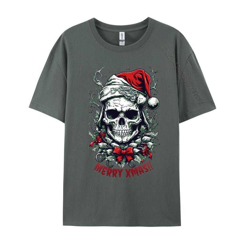 Cool Skull Weihnachten Für die Feiertage T-Shirt Herren Weiches Baumwoll-T-Shirt Ästhetische Camisas Herren T-Shirt Camisas