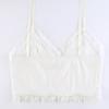 Women Simple Lace Flower Pit Strip Drawstring V-neck Suspender Vest Short Top