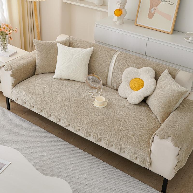 French Retro Plush Sofa Cushion Premium Embroidery New Autumn And Winter Non-Slip Seat Cushion Cover All-Inclusive Sofa Cover Towel Cover