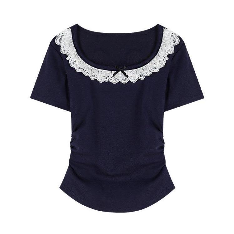 Women's Lace Summer Short Sleeved T-Shirt Top Slim Fitting Garden Collar New