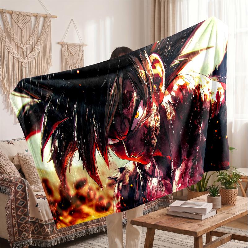 Goku Printed Flannel Blanket, Skin Friendly Warm Throw for Indoor Couch Bed Daily Use
