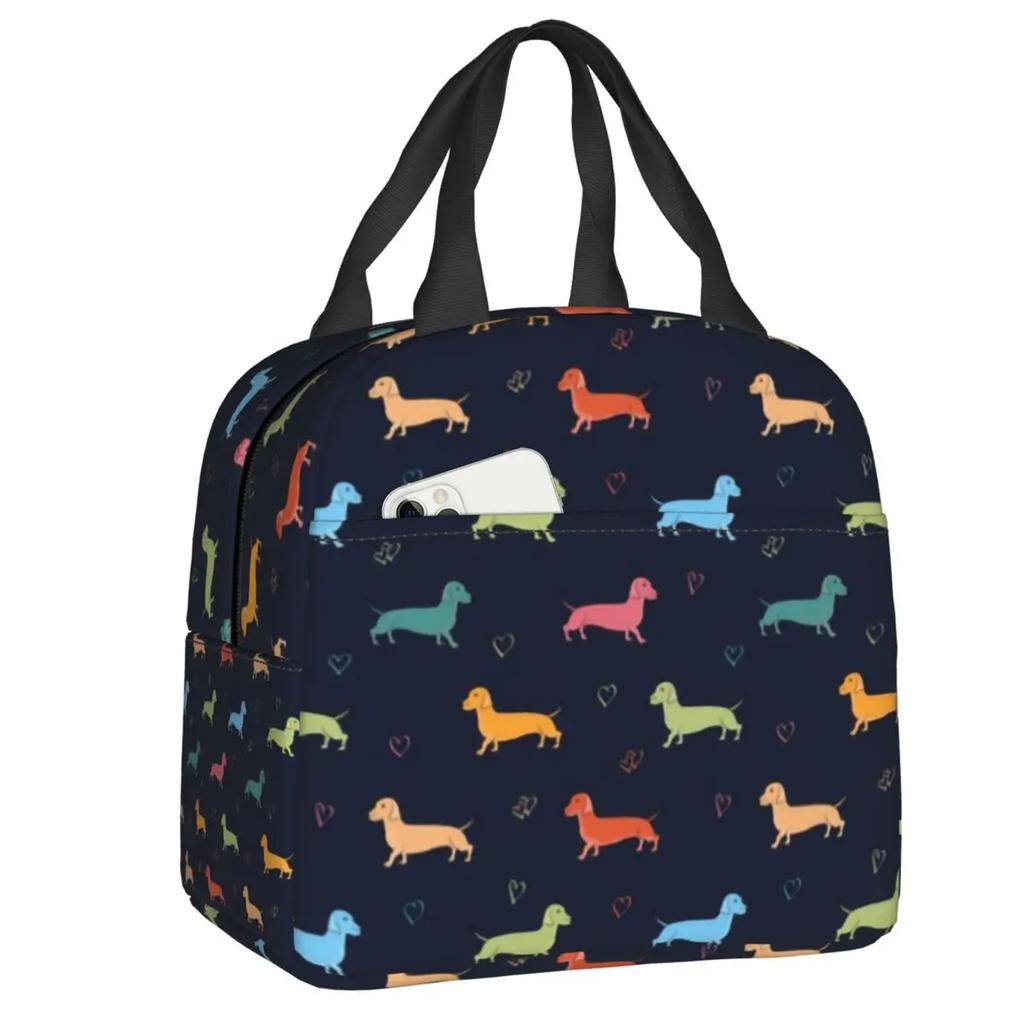 Dachshund Thermal Insulated Lunch Bag Women Badger Sausage the Wiener Dog Lunch Tote for Outdoor Camping Travel Storage Food Box