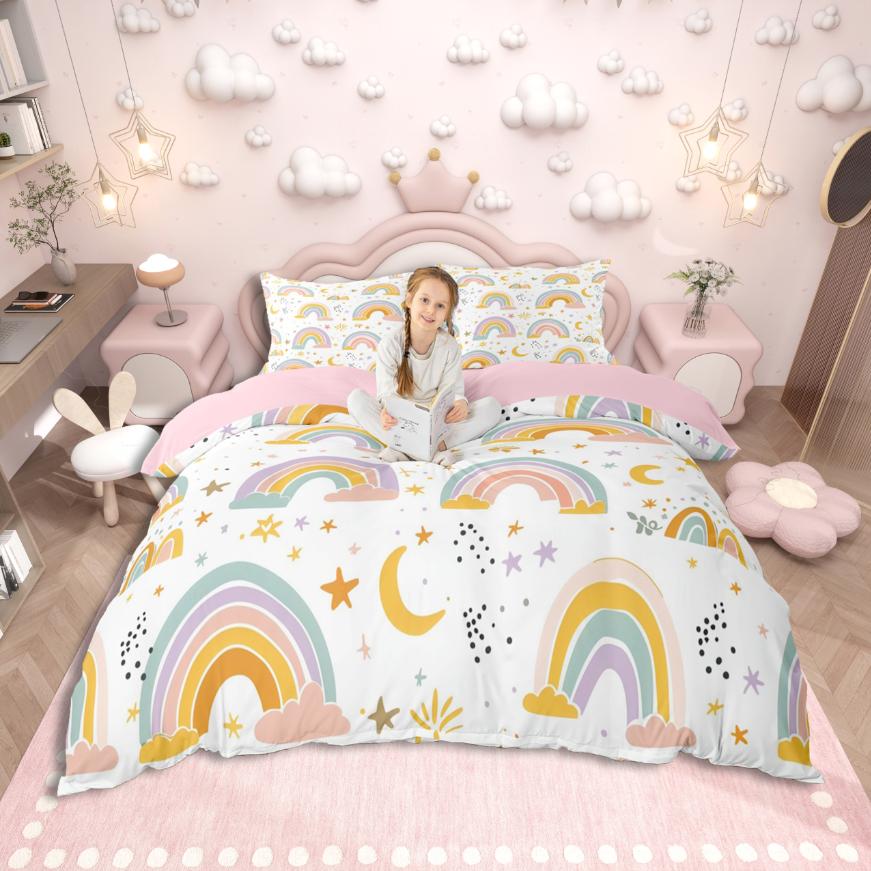 Homewish Kawaii Axolotl Duvet Cover SetCartoon Animal Bedding SetColorful Splash Ink Bed Set For Girls