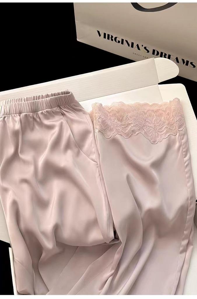 Luxury Silk Pajama Set for Top and Long for Students and Long Perfect for Staying at Birthday Premium Presentation Box 100% Women, Bottoms, Sleeves,