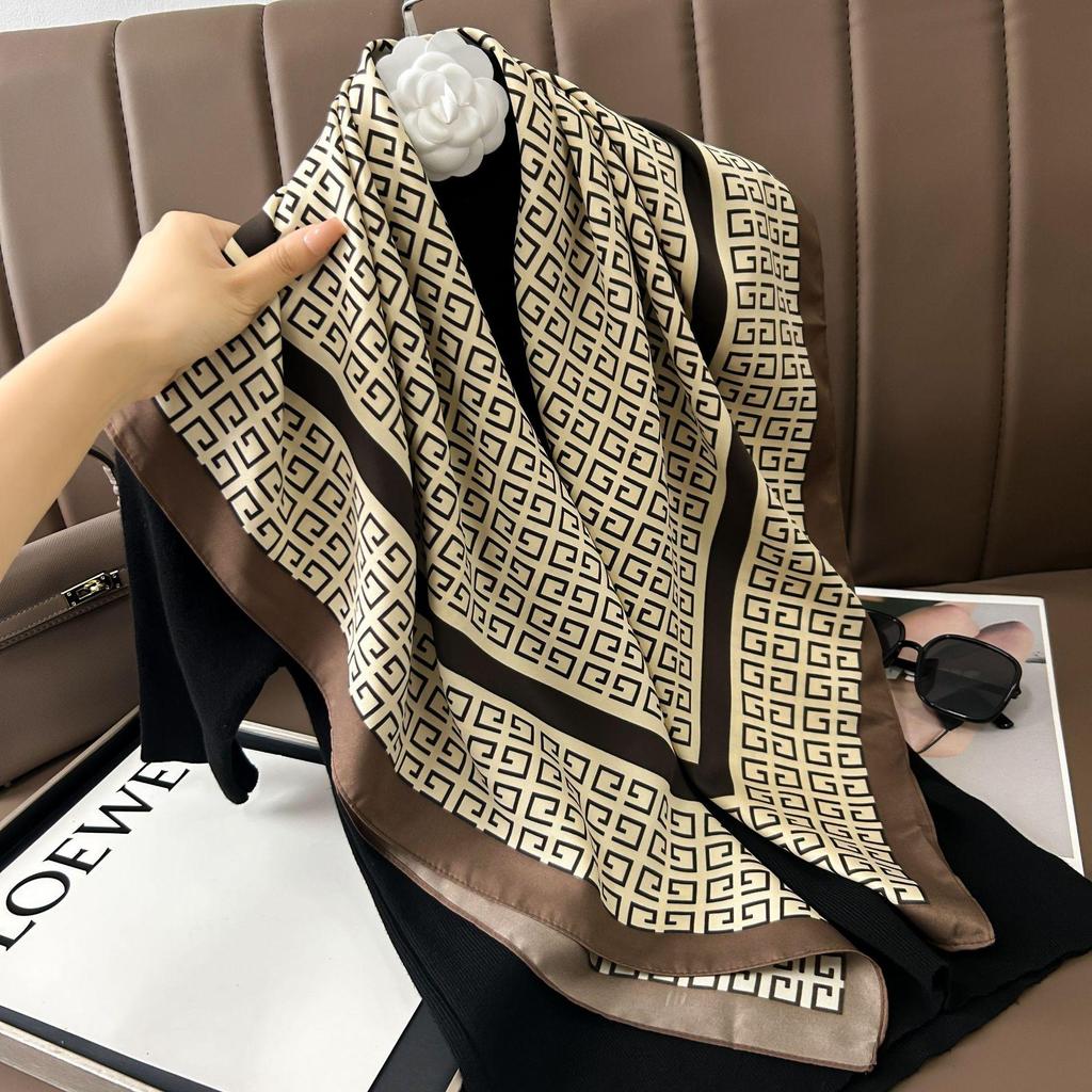 Silk Neckerchief: 90x90 Large Chic Square Scarf for Women - Perfect for Spring, Autumn, Winter Fashion